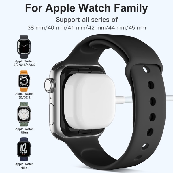 Kompatibel med Apple Watch-lader, 1,5 M/5 fot rask magnetisk ladekabel, iWatch-lader Kompatibel med Apple Watch Series 9 8 7 SE 6 5 4 3 2 White