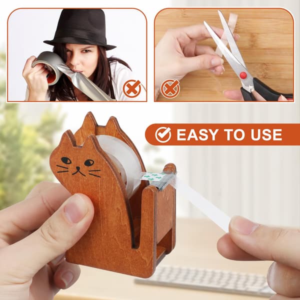 Bordsdispenser för tejp 2-pack Trä Kat-formade Tejpklippare för Kontor Hem Skola