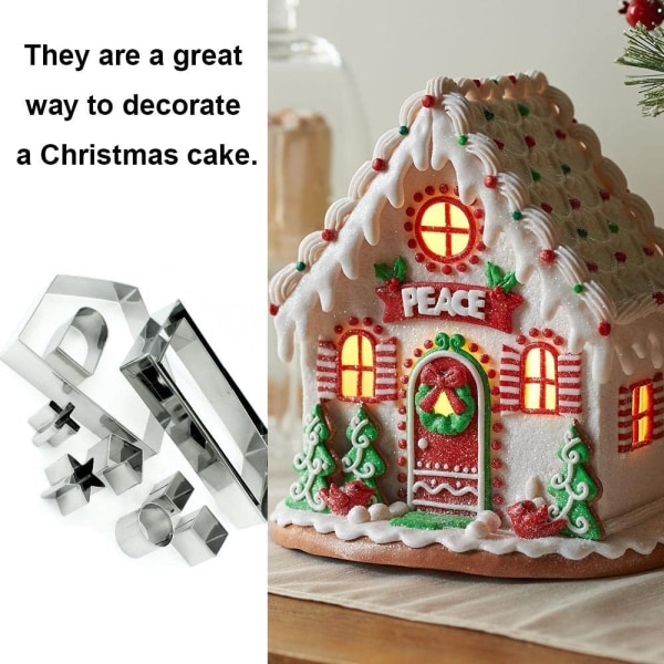 3D julepeberkagehusudskærere Småkageudstikkersæt rustfrit stål kiksformeform husform til jul kage kage kage DIY bagning