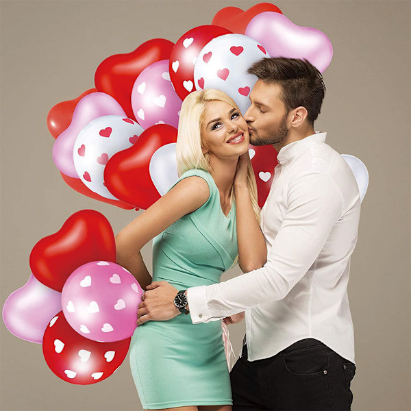 90 Pakke Hjerte Ballon Dekorationer Kit 6 Stil Hjerte Form Latex Balloner Hjerte Trykte Valentins Balloner