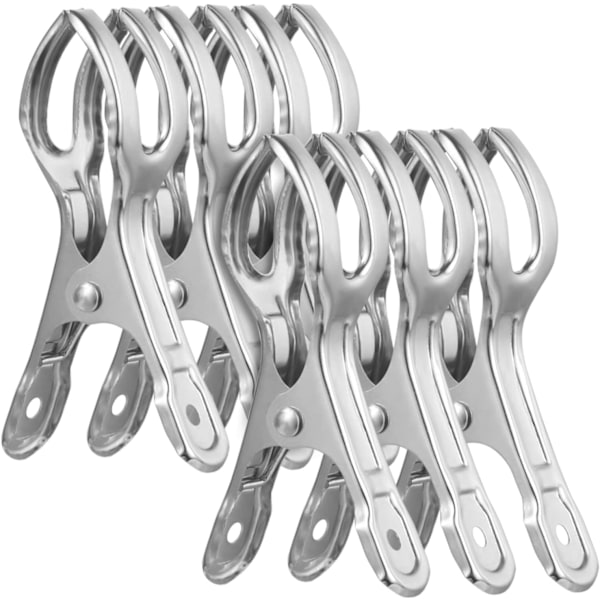Rustfrie stål klesklyper for strand, 6 stk. 8,5 cm klesklyper, vindbestandige, for tunge klær og vask, sølv 6pc,9cm