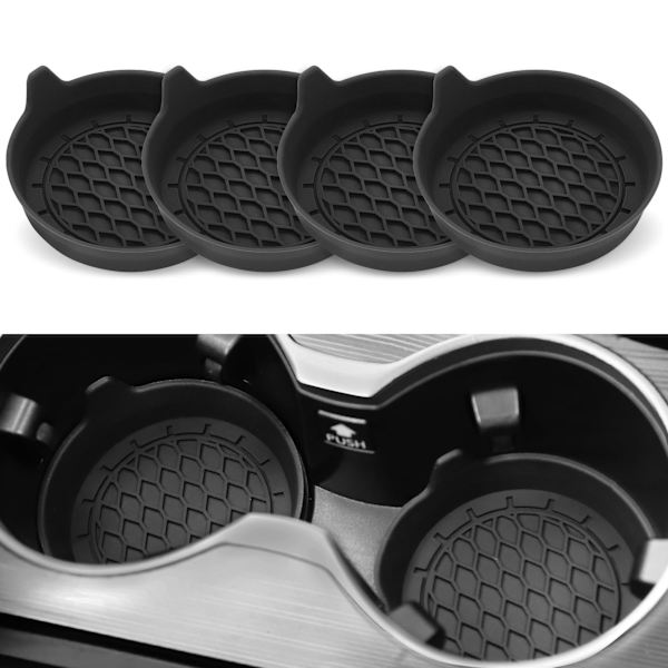Bil Mugghållare Underlägg, Universella Halkfria Mugghållare, Biltillbehör Interiör för Kvinnor och Män Interiörset 4-pack Svart