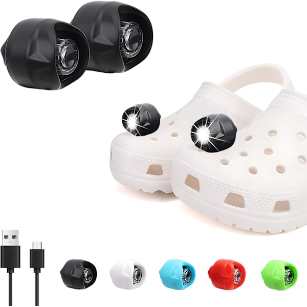 2 kpl LED-valoja Crocseihin, vedenpitävät handsfree-taskulamput lapsille ja aikuisille, hauskat kenkävalot leirintään, koiranulkoilutukseen, musta