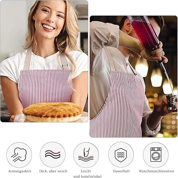 2 st Justerbart Förkläde Unisex Förkläde med Ficka Matlagning Kök Kock Förkläden för Kvinnor Män Hem Kök röd