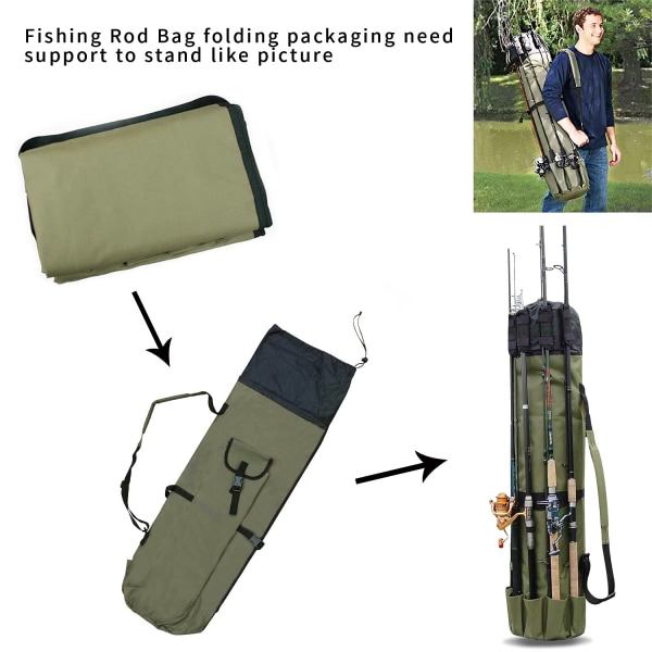 Fiskeväskhållare Bärbar Utomhus Fiskeutrustning Bärväska Vattentät Fiskeverktygsförvaringsväska med 5 Spöhållare (Grön) ArmyGreen