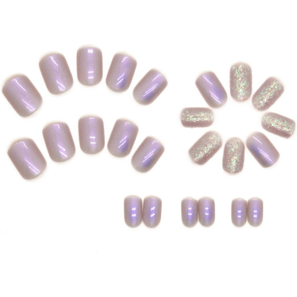 24 kpl Lyhyitä Neliömäisiä Tekokynsiä, Glitter Purple - Liimattavat Kynnet, Paina Kynsiin, Irrotettavat Liimattavat Kynnet, Täyspeite Tekokynnet Naisille ja Tytöille