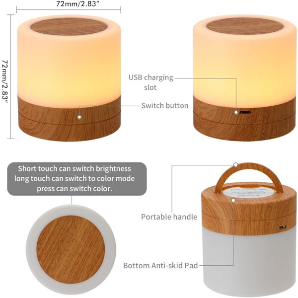 Trä sängbordslampa, touch sensor sänglampor, LED nattlampa, mini sängbordslampa för utomhus barns sovrum