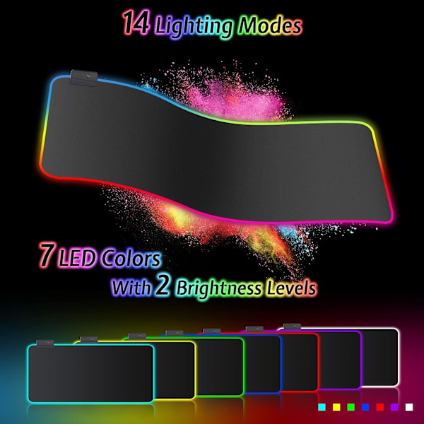 RGB-spelmusmatta (800 x 300 mm), vattentät, halkfri, slitstark för dator, PC