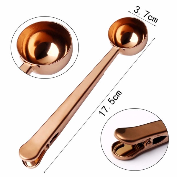 2PCS Coffee Scoop with Bag Clip, Stainless Steel Coffee Measuring Spoon Ground Coffee Sealer for cafetiere Ground Coffee and Beans(Silver+Rose Gold）