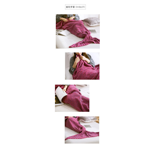 Teppe havfrue hale teppe strikket fiskehale teppe sofa teppe deep purple 70*140cm