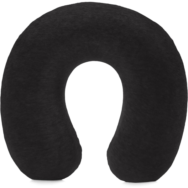 Memory Foam Travel Neck Pillow with Removable Cover and Elastic Carrying Strap, Black, Semicircular