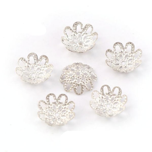 500 STK 10 mm guldfärgade blompärlhattar ihåliga blompärlor för smyckestillverkning (silver) Silver