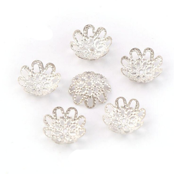 500 stk 10mm gullfargede blomsterperlehetter hule blomsterperlehetter for smykkeproduksjon (sølv) Silver