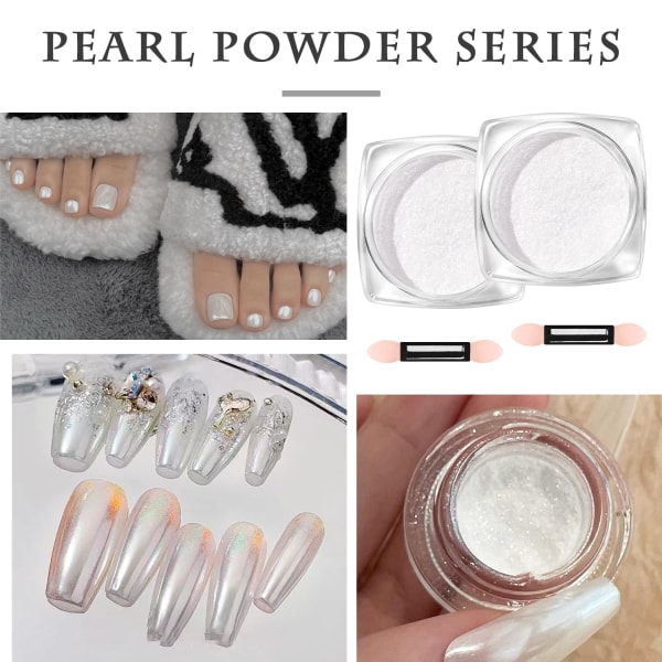 White Pearl Chrome Nail Powder, Mirror Effect Aurora Magic Pearlescent Nail Smycken Spegel Glitter Powder, DIY Nail Art Decorations(1 Pack)