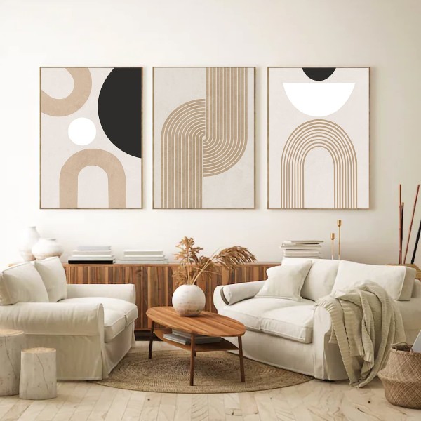 Sett med 3 premium plakater, moderne abstrakt kunst veggbilder, uten ramme, boho dekorative bilder for stue, soverom 50*70cm