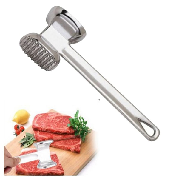 Rostfritt stål dubbelsidig köttmörningshammare spikad platt hammare aluminiumlegering köttmörningshammare metallklubba (1 st)