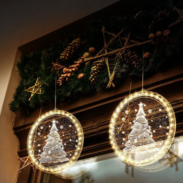 Julevindu Fairy Lights, Pakke med 2 stjerner Julelys Batteri Varme hvite lys Innendørs bryllupsfestival dekorasjon Christmas tree