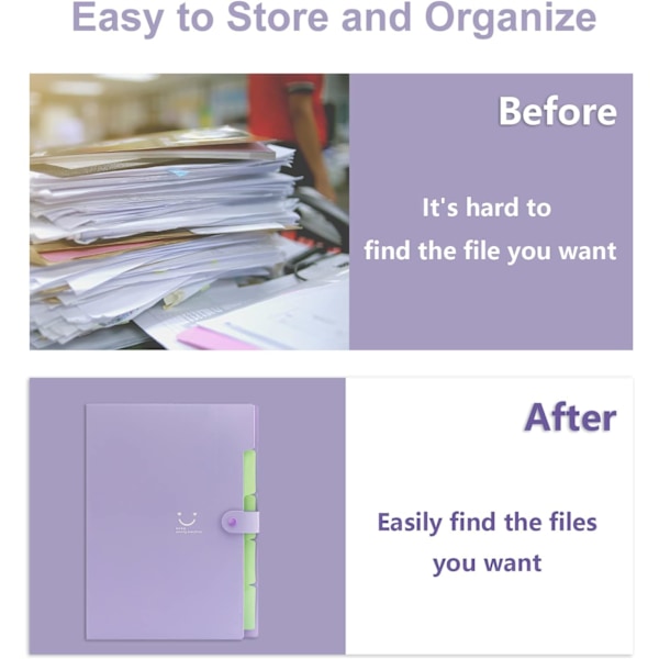 Harmonikkakansio, kirjekoko, 5 taskua, laajeneva kansio, söpö kansio tarroilla, kannettava kansiojärjestäjä, violetti