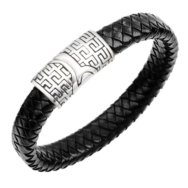 Herr Läder Armband Svart/Brun Flätad Titan Magnetlås