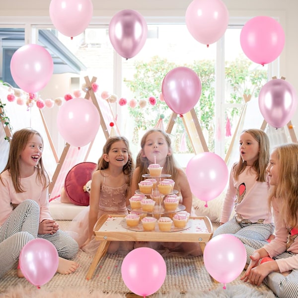 Sæt med lyserøde balloner, 60 pakker 12 tommer metallisk krom lyserød perle lyserød macaron lyserød lyserød forskellige nuancer balloner