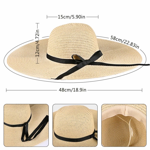 Straw Sun Hat for Women, Sun Protection Foldable Large Brim Beach