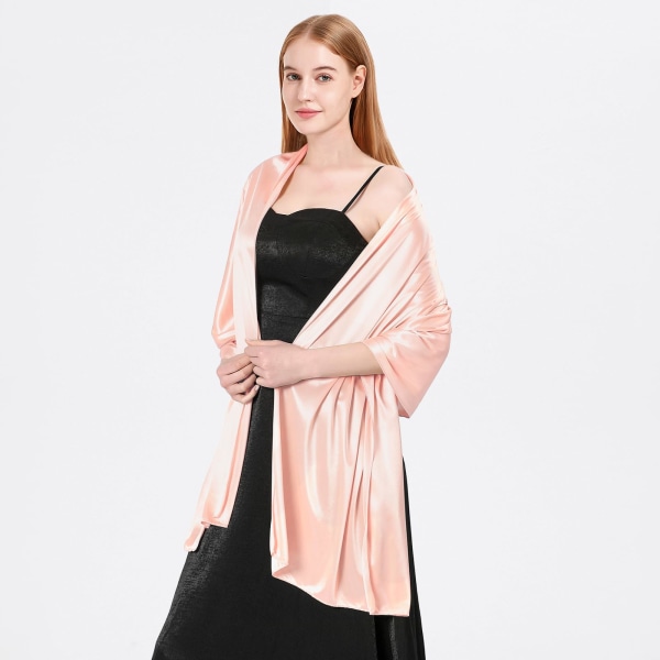 Silkeslen Satin Scarf Wraps för Kvinnor Dam Scarves Brudar Brudtärnor Stole Sjal för Bröllop Kväll Fest Flickor Gåvor Elfenben Metallic Pink
