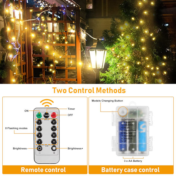 Udendørs fe-lys, batteridrevet, 10 m 80 LED kugle-fe-lys, globe-fe-lys til Halloween, jul, indendørs, udendørs, havedekoration crystal