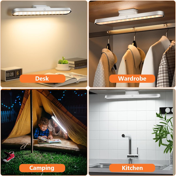 Trådlös LED-kökslampa, USB-uppladdningsbar lampa, magnetisk lampa, justerbar ljusstyrka skrivbordslampa