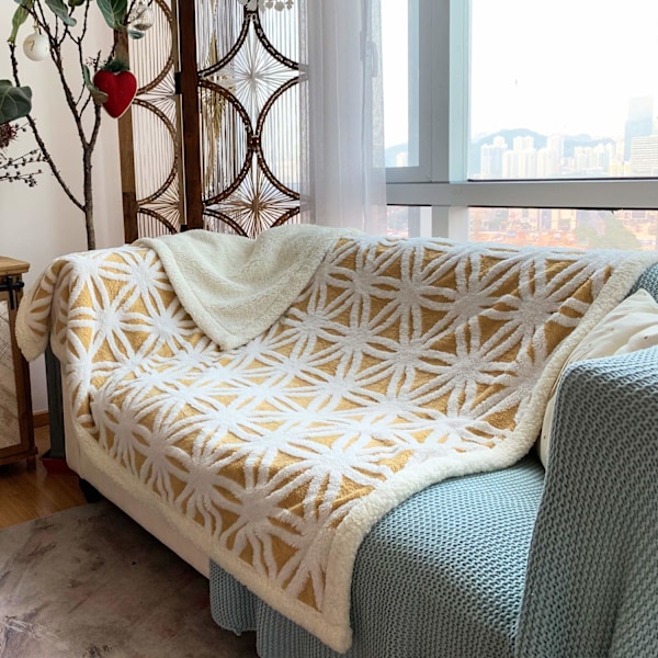 Blødt tæppe til sofaen - Varmt Sherpa-flannel tæppe til sofaen, tykt tæppe til sofaen, fluffy tæppe til sofaen yellow 130*160cm