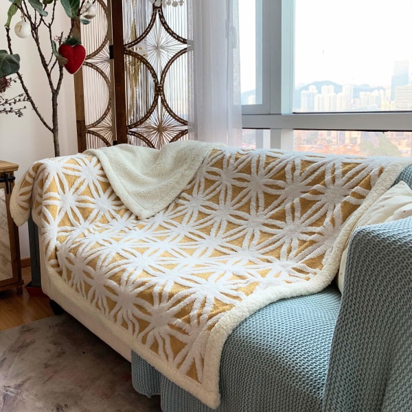 Filt Soffa Gosig Filt - Varm Sherpa Flanell Soffa Överkast, Tjock Soffa Filt Soffa Filt, Fluffig Filt för Soffa yellow 130*160cm