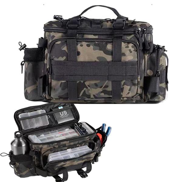 Fiskepose, Enkelt Skulder Havfiskeri, Grejtasker Grej Opbevaring Rygsæk til Karpefiskeri, Camouflage Udendørs Carryall Taske Vandring Rejsetaske Black