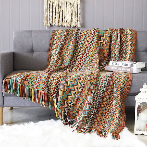 Strikket tæppe med kvast Houndstooth Boho ternet hyggeligt tæppe Strikket tæppe Sengetæppe Kast tæppe Dekorativt tæppe til sofa seng yellow 127*180cm