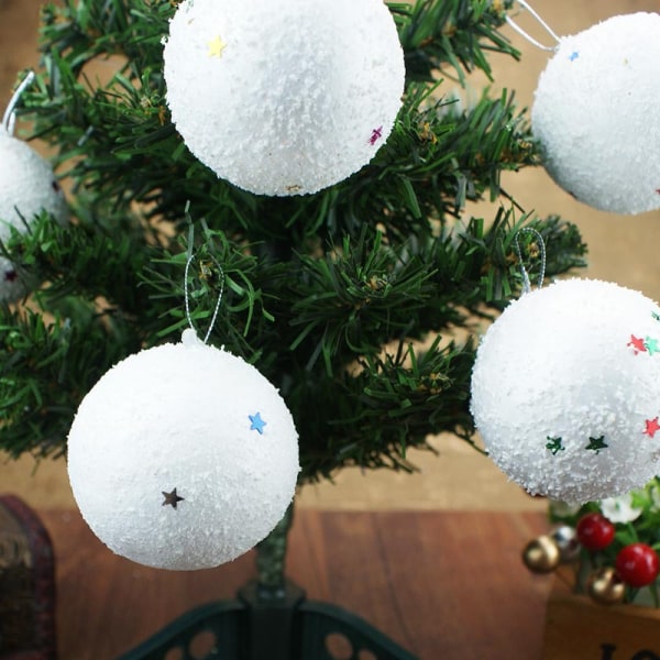 24st julsnöbollsprydnader Glitter Vit hängande julkulor Julgranskulor Hängsmycken Julhängande snöbollar 5,2 cm