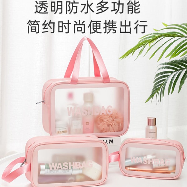 Paket med 3 genomskinliga kosmetikapåsar, necessär för att transportera vätskor, transparent necessär, resetillbehör för handbagage pink