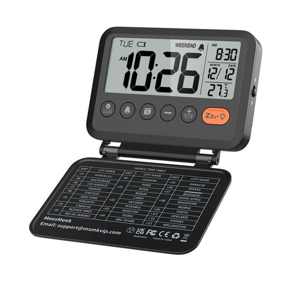 Väckarklocka - 1224 Timmars Kalender Temperatur Helgläge Vikbart Skydd Liten Digital Klocka AAA-batterier Ingår YYV