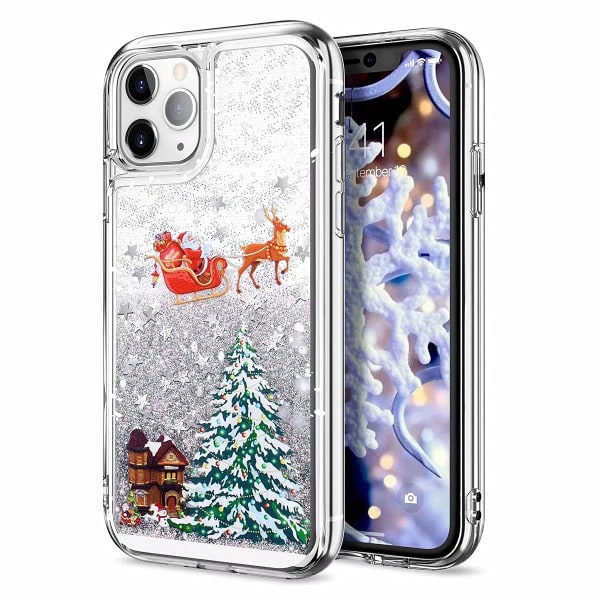 iPhone 11-deksel 6,1 tommers deksel, 3D Creative Merry Christmas Tree Pattern Glitter Quicksand Flytende Flytende Bling Sparkle Søt Myk TPU Gjennomsiktig, Sølv
