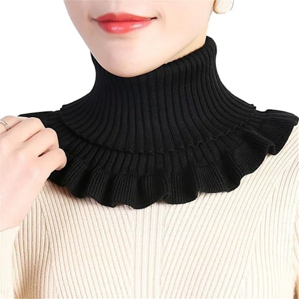 Stickade Kragehalsdukar för Kvinnor Avtagbara Falska Höga Kragehalsdukar Krageomslag Blixtlås Choker för Off Shoulder Kläder, Svart