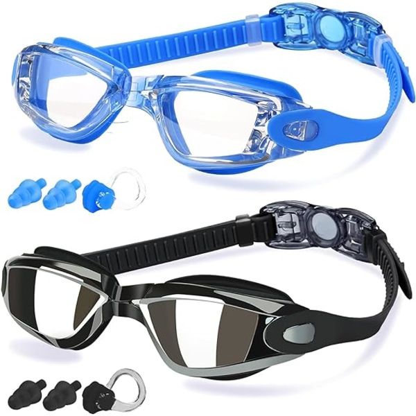 Svømmebriller, 2-pak svømmebriller til voksne mænd Kvinder Ungdom Børn 8+