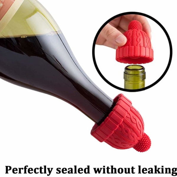 2 stk dekorative vinpropper Silikonflaskepropp Gjenbrukbar vinbeholder Vinkorker holdes friske (blå og rød)