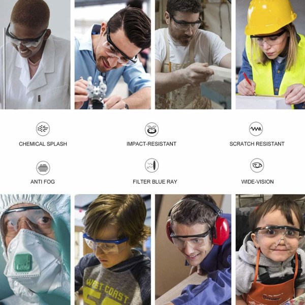 3 STK Anti-tåke- og UV-beskyttelsesbriller og anti-ripe for arbeidsplasser, konstruksjon, gjør-det-selv, laboratorium, kjemi