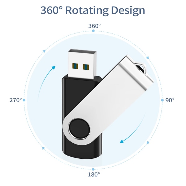 3.0 Flash-enhet 1-pack, USB 3.0-minne med LED-indikator, vridbara tummenheter, bulk U-disk, 32 GB pendrive, jump-enhet, zip-enhet (32 GB, svart) 32GB