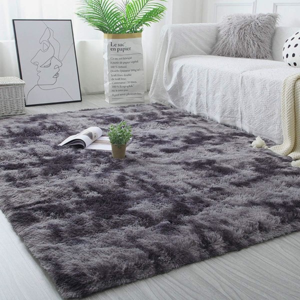 Fluffy Shag Tæppe Blødt Skridsikkert Soveværelse Stue Hjemmeindretning (120x160cm, Sort Grå) Grey 120*160CM