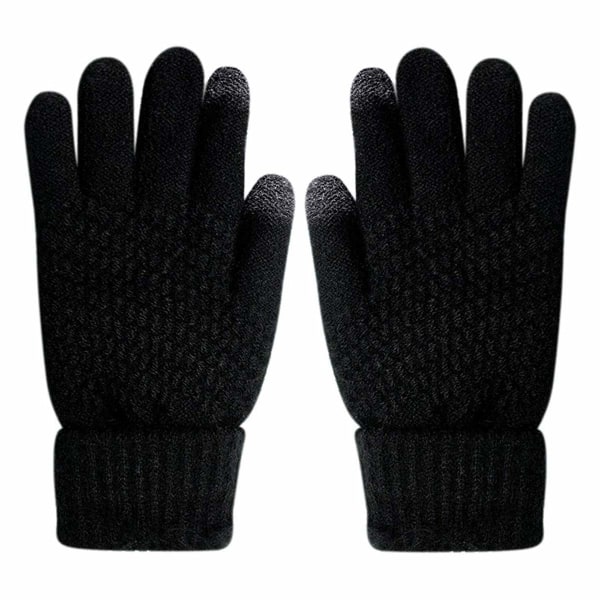 Dam vinterhandskar, stickade handskar, pekskärmshandskar, sport, varma och vindtäta vinterhandskar black