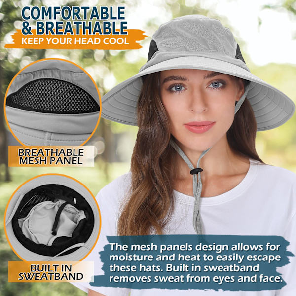 Solhatt Män Kvinnor Fällbar Safarihatt Trädgårdhatt UV-skydd Solskyddhatt Sommarhatt Bred Brätte Utomhus Fiskehatt Vandringshatt Ljusgrå Light Gray