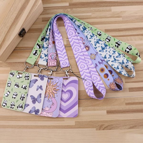 Lanyard med ID-korthållare Rosa Hjärta Halsband Nyckelband Lanyard för Nycklar Kort Söt för Lärare Student, Grå