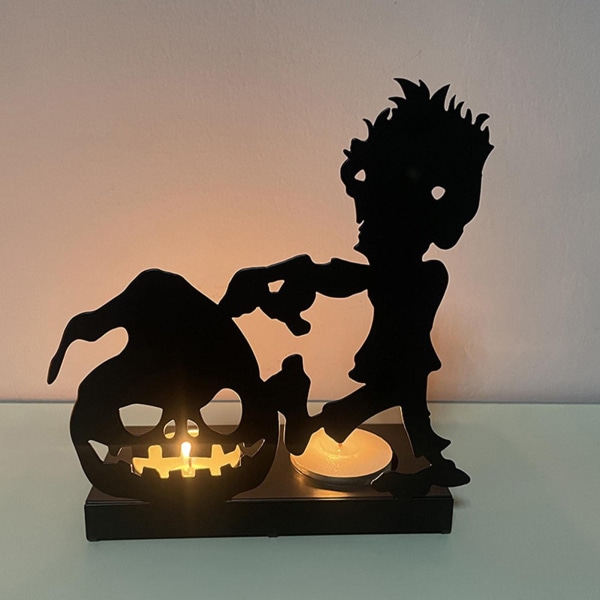 Halloween Spöke Ljusstake - Halloween Ljus Stativ Dekorativa Ljusstakar med Pumpa, Lykta, Dödskalle Design