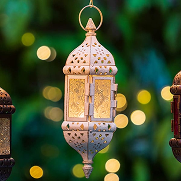 2 st LED hängande flamlös lykta ljusstake, vit White
