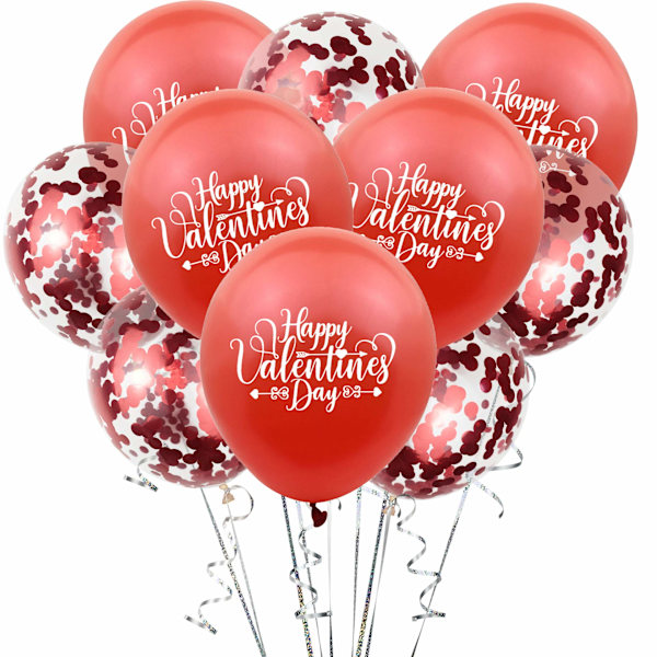 Valentinsdekoration, 10 stk. røde balloner, 5 stk. latex og 5 stk. konfettiballoner til Valentinsdag, jubilæum, bryllupsfest