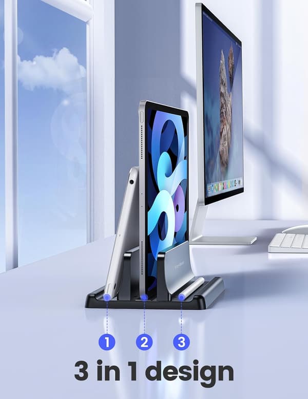 1 stk. Vertikal Laptop Stand Holder Plast Justerbar Desktop Notebook Dock Pladsbesparende 3 i 1 (sort)