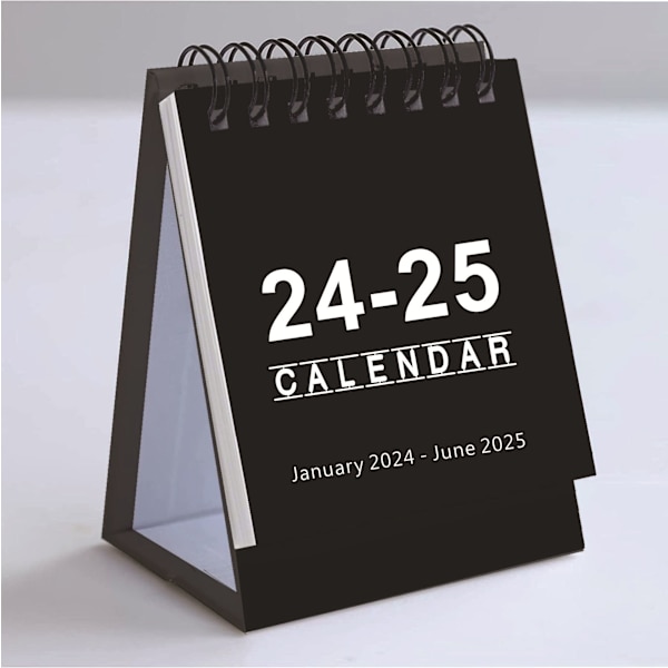 Kalender 2024/25 - Lille skrivebordskalender 2024 2025 Mini skrivebordskalender 18 månedskalender fra januar 2024 til juni 2025, 10,5x7,5cm Black